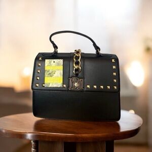 Badgley Mischka Kelly Studded/Big Chain Crossbody in Black Vegan Leather (NWT)